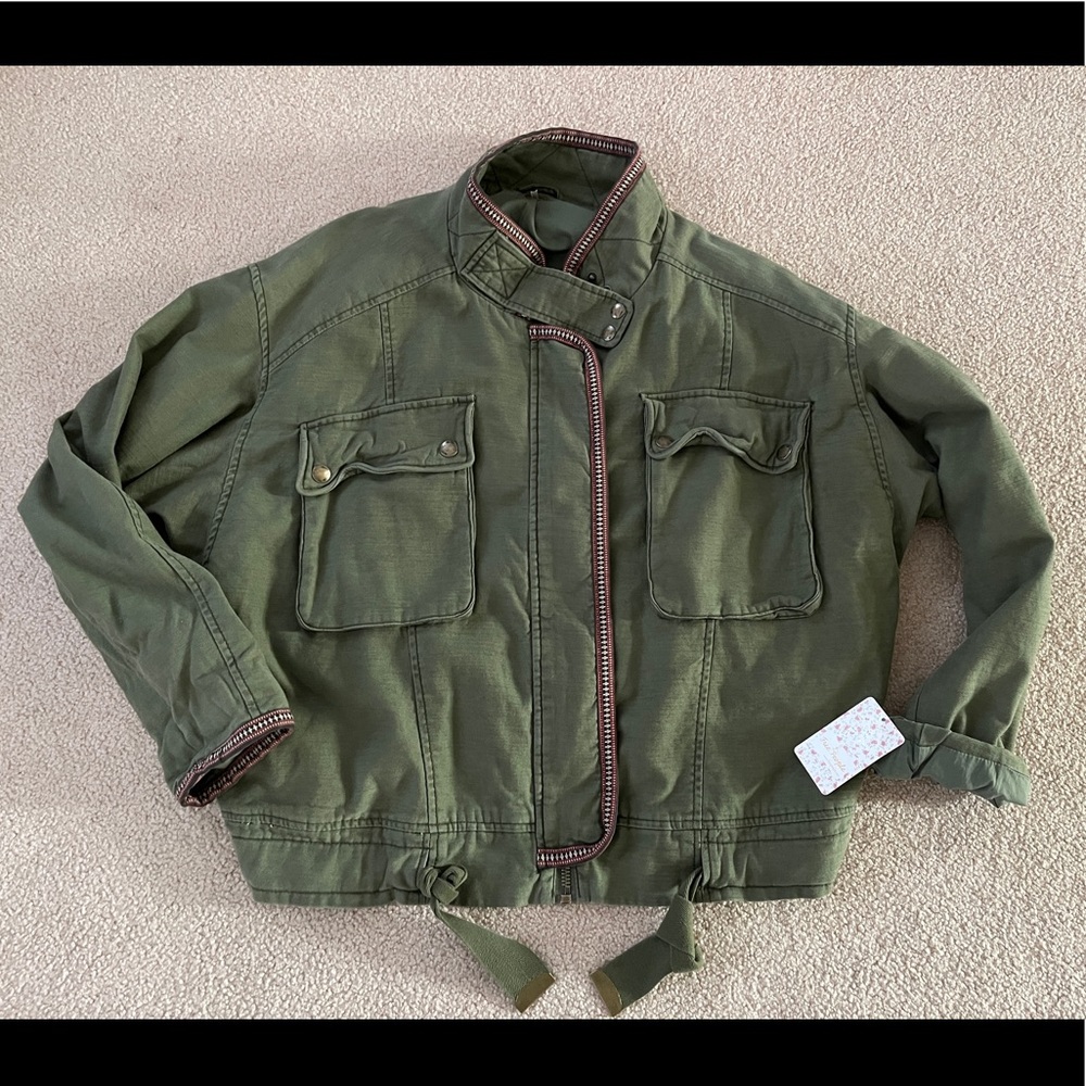 Free People Jacket Women’s Large Jacket Moss Zip up Font large Pockets NWT